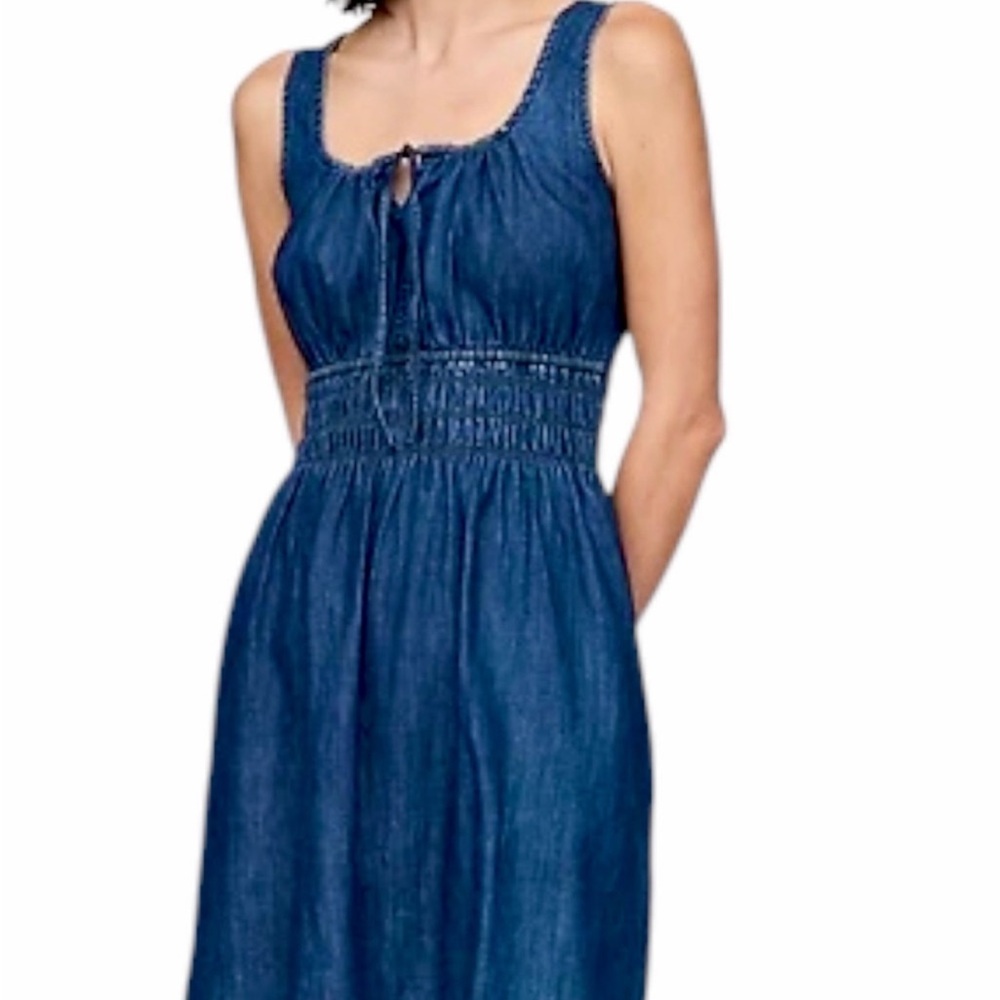 NWT new – Gap – Denim Tie-Front Smocked Waist Mini Dress – Dark Wash – Sz. XXL